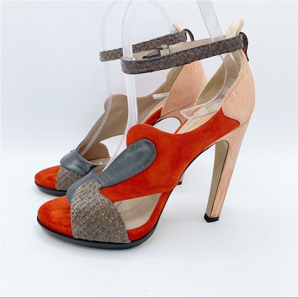 Reed Krakoff Multi-Color and Material Ankle Strap‎ Stiletto Heel Sandals 37.5